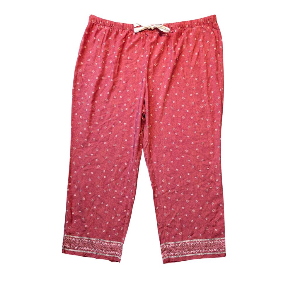 Coldwater Creek PJ Pants 3X Pink Floral Wide Leg Ankle Rayon Drawstring